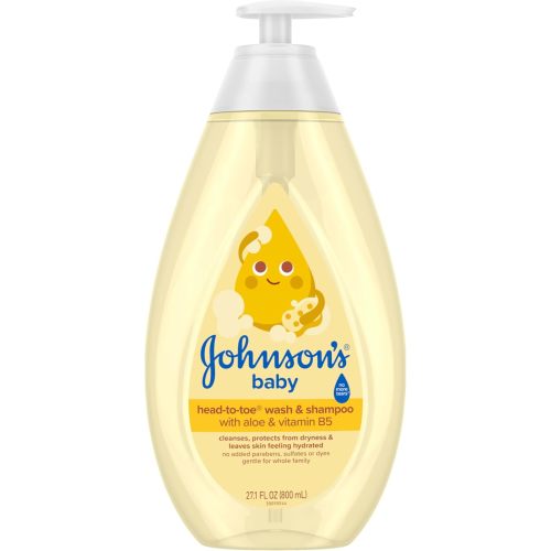 Johnson's Baby Head-To-Toe Baby Wash & Shampoo + Aloe & Vitamin B5, 2-in-1 Bath Wash Gently Cleanses Newborn's Delicate Skin & Hair, Hypoallergenic, No Added Parabens, Dyes & Sulfates, 27.1 fl. oz