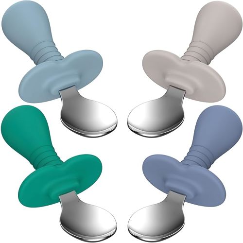 4 Pieces Toddler Spoons Baby Spoons, Kids Silverware Set with Silicone Handle, 18/8 Stainless Steel Children Safe Spoons, BPA Free, Anti-Choke Design