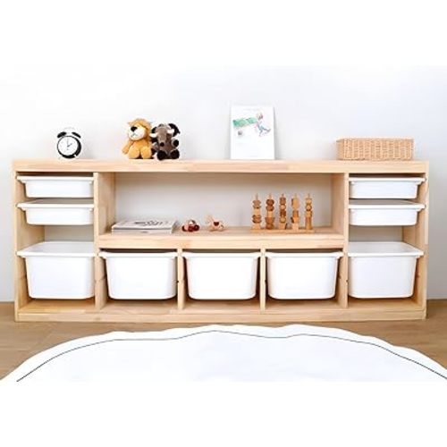 LITFAD Wooden Closed Back Kids Bookshelf Freestanding Bookcase Modern Display Cabinet Shelf with Drawers Children Toy Storage Cabinet for Bedroom, Living Room - 77" L x 12" W x 30" H White