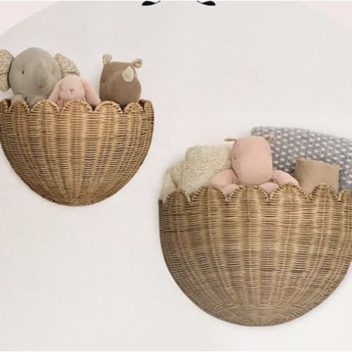 BEBE BASK The Original Scalloped Wicker Wall Basket – Set of 2 (16x10x7 In)