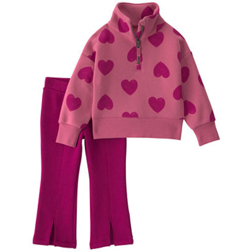 Baby Girls' Heart Fleece Quarter-Zip Sweatshirt and Pants, 2-Piece Set
