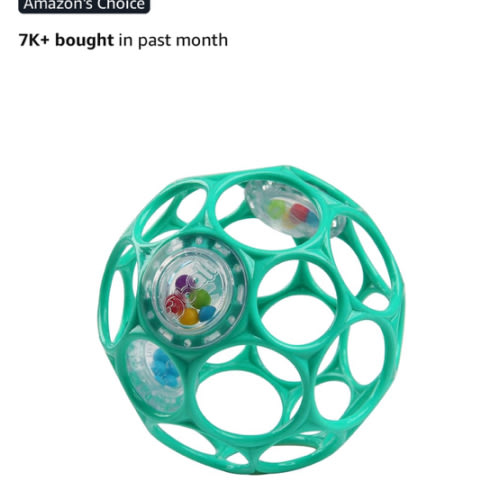 Bright Starts Oball Easy-Grasp Rattle BPA-Free Infant Toy in Teal, Age Newborn and up, 4 Inches