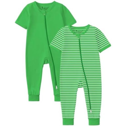 Jimonda Baby Romper 2 Pack Footless Pajamas Short Sleeve Sleepers Baby Boys Girls 2 Way Zipper Pjs Sleep and Play Clothes