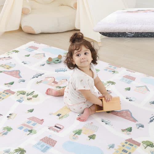 1.3" Thick Baby Floor Play Mat 50x50 Memory Foam Kids Mat(Community) | Padded Mat for Tummy Time Crawling, Non-Slip Plush Playmat for Nursery Playroom Classroom