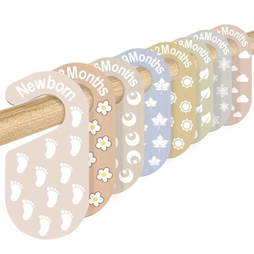 8pcs Baby Closet Dividers - Wooden Baby Clothes Organizer for Nursery & Closet - Adorable 8 Size Clothes Organizer with 8 Unique Designs - Dress Dividers for Boys & Girls (8 Patterns-9)