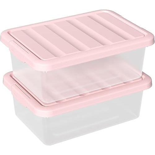 14 Quart Basic Clear Storage Box with Pink Lid (Pack of 2)