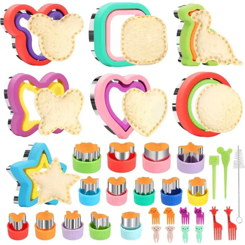 Sandwich Cutter and Sealer, 34 Pcs Sandwich Cutters for Kids Lunch, Uncrustable Sandwich Cutter for Kids Bento, Cookie Cutters for Bento Box