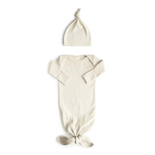 Mushie - Ribbed Knotted Baby Gown + Beanie Set