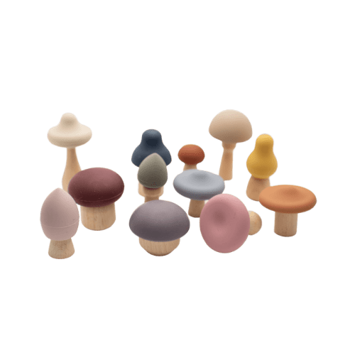 Mushroom Toy | Wood & Silicone + Teething + Montessori
