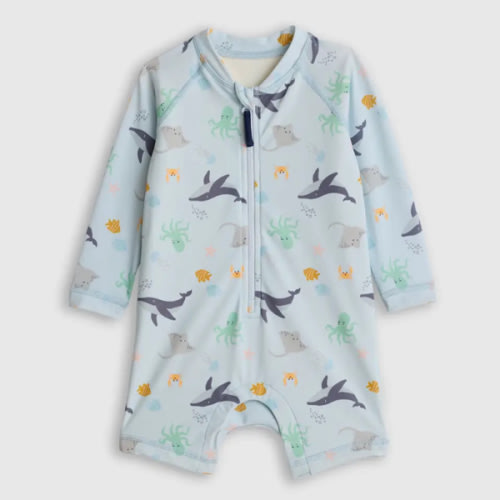 Long Sleeve Zip-Up Rash Guard One-Piece - Baby in Under the Sea
