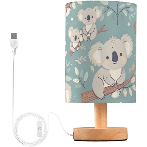 senya Table Lamp for Bedroom Living Room, Koala Bear on Branch Bedside Lamps with USB Charging Ports Nightstand Light Lamps, E08D23010