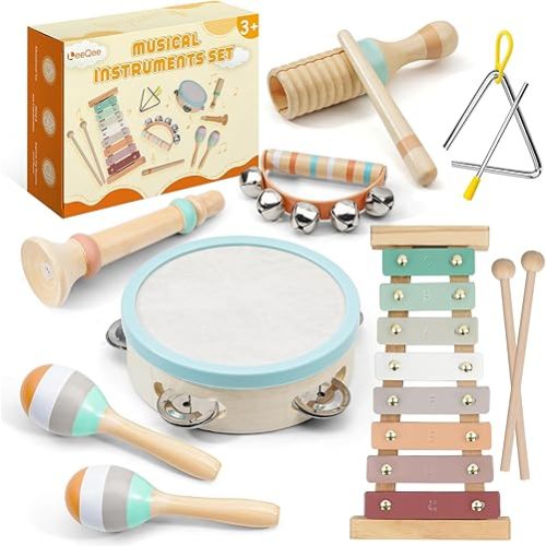 Montessori Toys for Boys and Girls - Wooden Toys Baby Musical Instruments, Neutral Colors Percussion Instruments Set with Modern Boho Xylophone for Toddlers 3+ Music Education