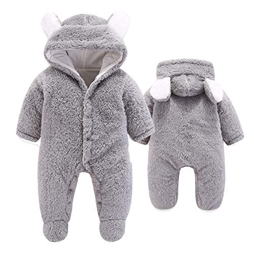 VNVNE Newborn Baby Cartoon Bear Snowsuit Warm Fleece Hooded Romper Jumpsuit