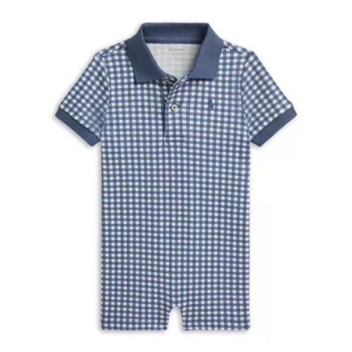 Polo Boys' Gingham Soft Cotton Polo Shortall - Baby