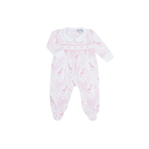 Pink Giraffe Print Smocked Footie - Baby