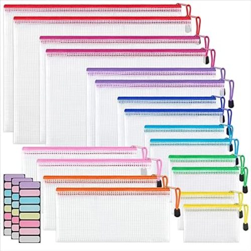 JARLINK 18 Pcs Mesh Zipper Pouch Bags, 8 Sizes Waterproof Zipper Bags