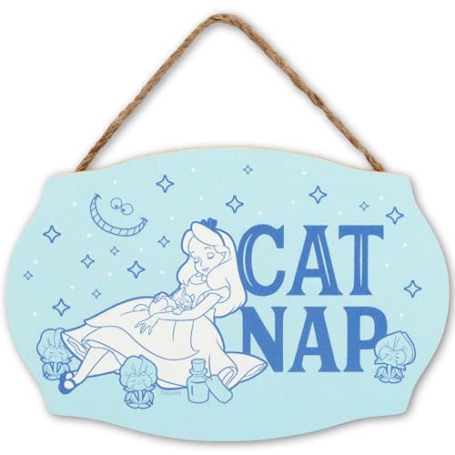 Disney Alice in Wonderland Cat Nap Hanging Wood Wall Decor - Fun Alice in Wonderland Sign for Bedroom