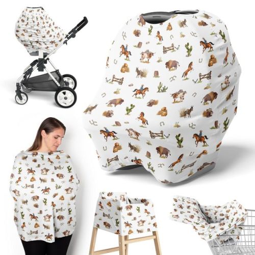 Sweet Jojo Designs Boy 5-in-1 Multi Use Baby Nursing Cover Country Western Taupe Brown and Cream