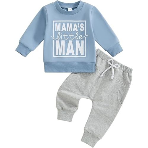 Toddler Boy Outfit Mama's Little Man Long Sleeve Sweatshirt And Pants Set Infant Baby Boy Fall Winter Clothes