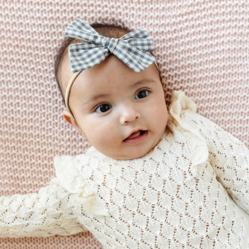 Slate Mini Gingham Bow for Babies, Girls, Fall Bow – Little Poppy Co.