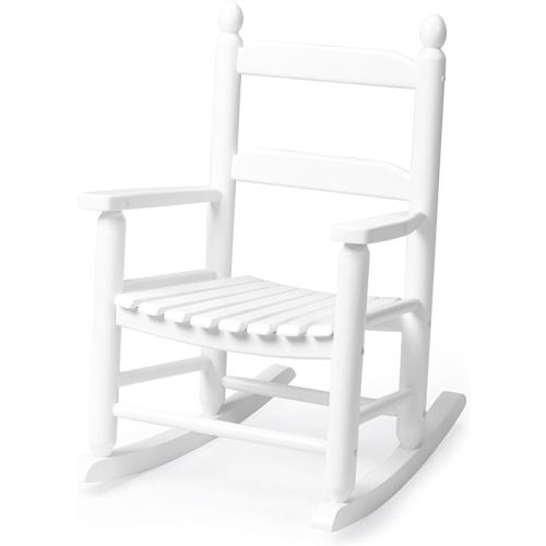 Outvita Outdoor Children's Rocking Chair, All-Weather Wooden Porch Rocker with High Backrest, Ideal for Garden, Yard, and Balcony, Patio Rocking Chair Suitable for Kids Ages 3-6(White)