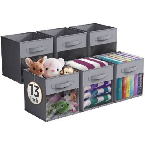 Sorbus 13 Inch 6 Pack Collapsible Fabric Storage Bins with Clear Window - for Organizing Clothes, Toys, Books, Shelves, Closets & more