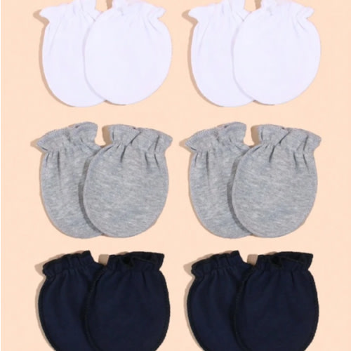 6 Pairs Solid Color Newborn Baby Mittens, All-Season Infant Hand Protection Gloves, 0-6 Months