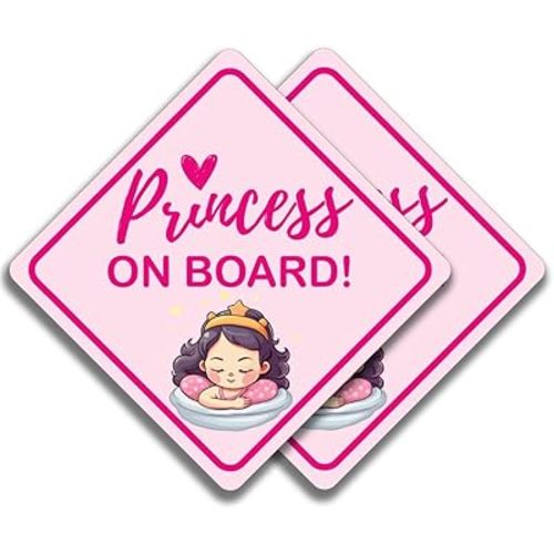 Baby on Board - Princess Sticker for Cars - Adorable Removable, No Magnets, Suction Cups, or Paint Damage (2-Pack) (Princess 02)