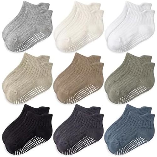 Toddler Socks Grip for Boy: Full Foot Enhanced Non Slip Grippers for Walking - Baby Kids 3 Months-5 Years (6/9 Pack)