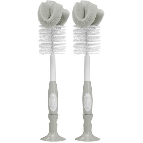 Dr. Brown's Reusable Sponge Baby Bottle Cleaning Brush with Suction Cup Stand, Scrubber and Nipple Cleaner, BPA-Free, Gray, 2-Pack