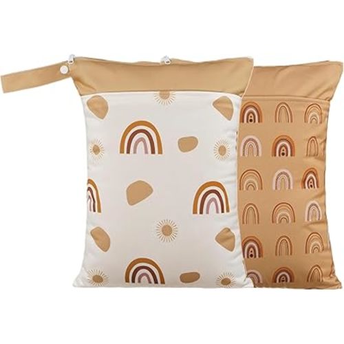 Wet Dry Bags with Two Zippered Pockets and Handle, Reusable Storage Bag for Breast Pump Parts & Baby Items, Waterproof Diaper Bags, Yoga Gym Bag for Swimsuits or Wet Clothes-2pcs, 11.8*15.75"