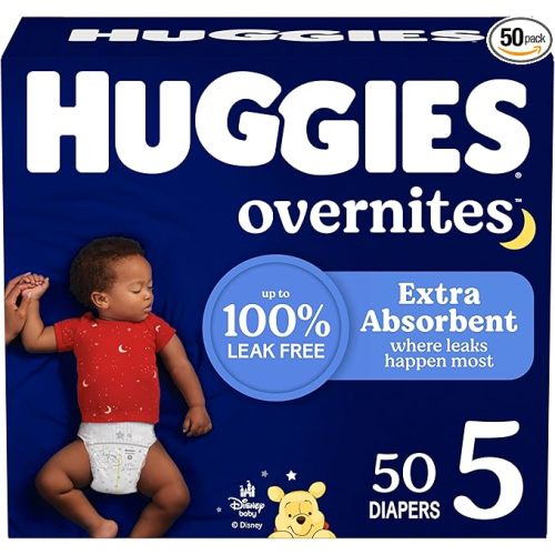 Huggies Overnites Size 5 Overnight Diapers (27+ lbs), 50 Ct, Packaging May Vary