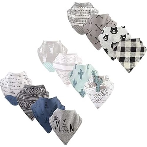 Yoga Sprout Bandana Bib with Teether, 12 Pack, Little Man, Free Hugs, and Bear Hugs