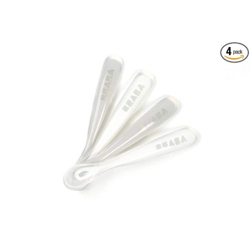 BEABA First Stage Baby Feeding Spoon Set, THE ORIGINAL Soft Tip Silicone Spoons for Babies, Gum Friendly BPA Lead Phthalate and Plastic Free, Great Gift Set (4 Pack), Cloud