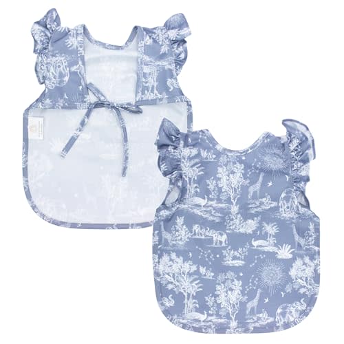 BapronBaby Flutter Savanna Blue Bapron - No Neck Tie Safer Bib for Baby & Toddler - Soft Waterproof Stain Resistant - Machine Washable - Sz Baby/Toddler 6m-3T