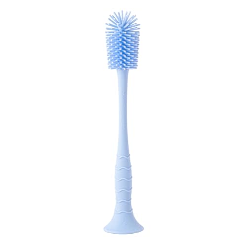 Lowcountry Littles Nontoxic Silicone Bottle Brush - Premium Medical Grade - BPA & PFAS Free - Suction Cup Base - Easy to Clean and Dishwasher Safe - Tallest Design for Any Bottle - (10.25 in) - Blue