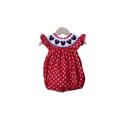 Smocked Mouse Red Polka Dot Bubble