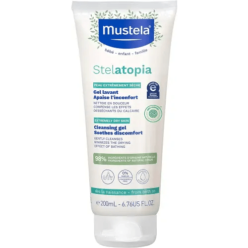 Mustela Stelatopia Eczema-Prone Skin Cleansing Gel - Baby Face & Body Wash with Natural Avocado & Sunflower Oil - Fragrance-Free & Tear Free - 6.76 fl. oz.
