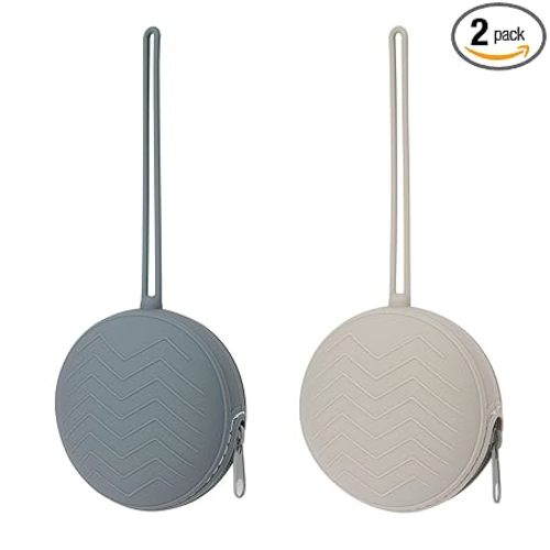 2 Pack Silicone Pacifier Holder Case, BPA-Free Silicone Newborn Pacifier Pouches for Baby Boys & Girls, Portable Silicone Pacifier Container Case (Light Grey/Tradewinds)