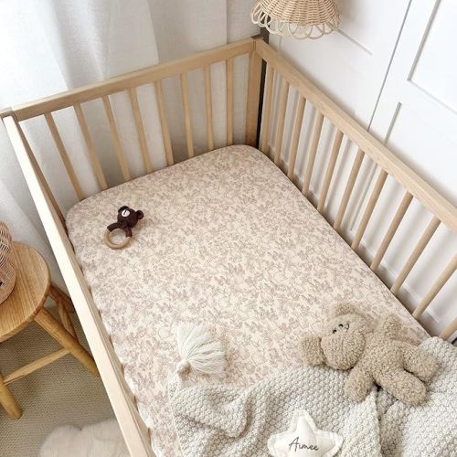 BuLuTu 2 Pack Floral Print Crib Sheets 52"x28" for Boys Girls, Muslin Cotton Fitted Sheets for Standard Crib and Toddler Mattress, Soft Breathable Toddler Sheets, Camellia & Forest