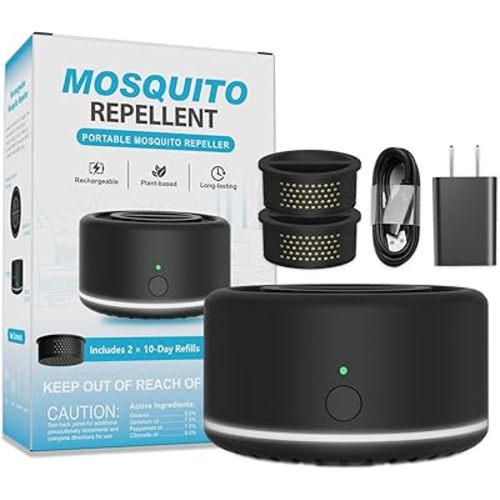 Mosquito Repellent Outdoor Patio, Portable Repellent Device Plant-Derived Mosquito Repeller, Rechargeable Personal Shield for Camping & Outdoor(2 Refills Included)