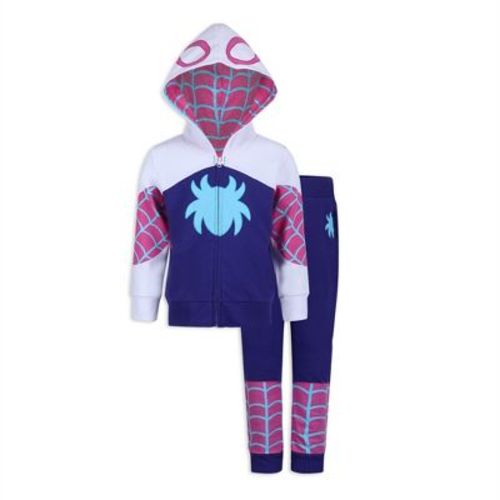 Marvel Girls Spider-Gwen Ghost Spider Zip Up Hooded Sweatshirt and Pants Set for Toddler and Big Kids