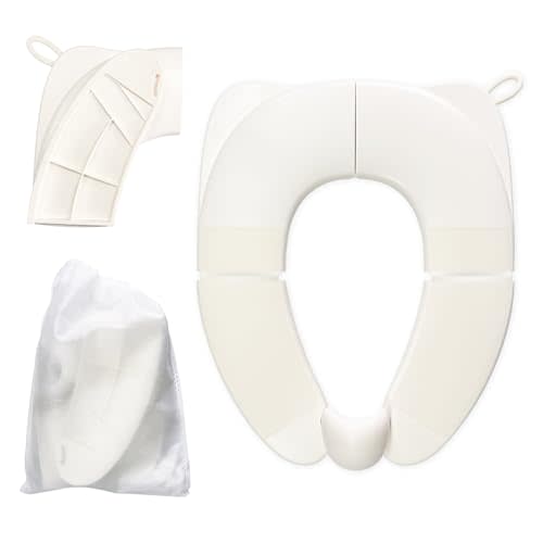 DEEZOMO Kids Foldable Toilet Seat with Storage Bag - Training Urine Anti-Slip Toilet Seat Cover with Splash Guard for Children Toddlers, Portable & Travel-Friendly Easy Clean Universal Fit-White
