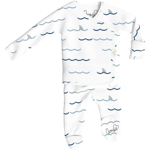 Bonsie Skin to Skin Babywear Footie Bodysuit - Baby Footed One Piece with Shark Pattern - Sharkie - 0-3 Months