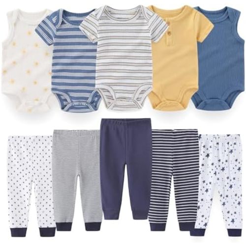 Baby Boy Girl 10 Piece Combined Type Clothing Set Cotton Baby Bodysuits and Pants Set Home Outdoor Infant Clothes