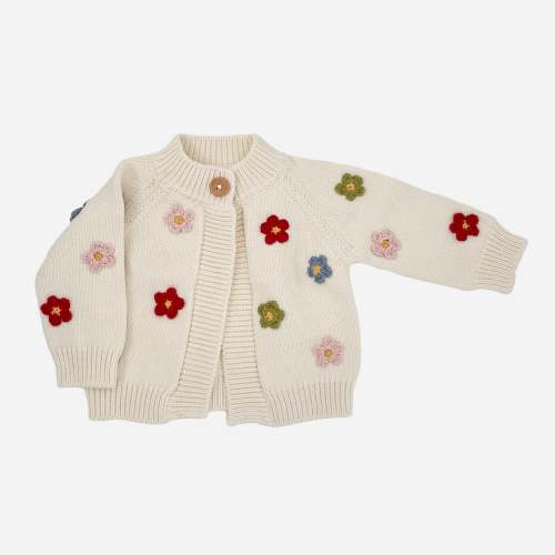 Hand-knit Baby Cotton Cardigan Multi | Floral Baby Gift – The Blueberry Hill