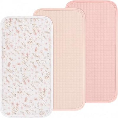 3 Pcs Waterproof Washable Baby Changing Pad Liners,Pink Floral