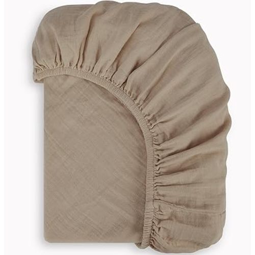 Bioweaves Organic Cotton Muslin Crib Sheet, GOTS Certified Fitted Crib Mattress Sheet, Extra Soft & Breathable for Toddler, Baby Boys & Girls, 52" x 28”, 8 Inch Pocket, Irish Cream