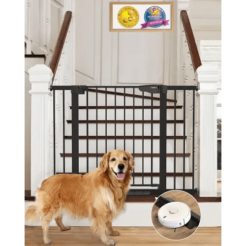 Cumbor 29.7-46" Baby Gate for Stairs, Mom's Choice Awards Winner-Auto Close Dog Gate for The House, Gifts for Mom, Easy Install Pressure Mounted Pet Gates for Doorways, Black