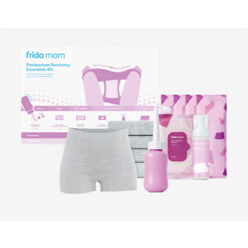 Frida Mom 11pc Postpartum Essentials Kit Gift Set, Hospital Bag Must Haves for New Mom, Includes 4 Disposable Postpartum Underwear, 4 Ice Maxi Pads, Perineal Healing Foam & 24 Pad Liners & Peri Bottle